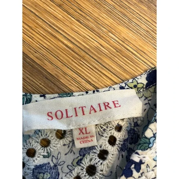 Solitaire Embroidered Eyelet Babydoll Top Peplum Ruffles Blue Green Floral XL - Picture 8 of 10